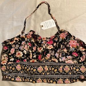 NWT. American Eagle cropped floral halter top with removable strap. Size Small